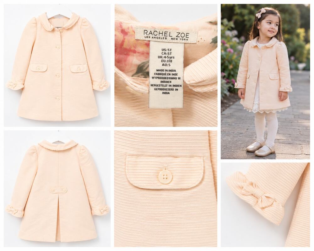 Rachel Zoe Girls Textured Dress Coat – Light Blush – Size 5T